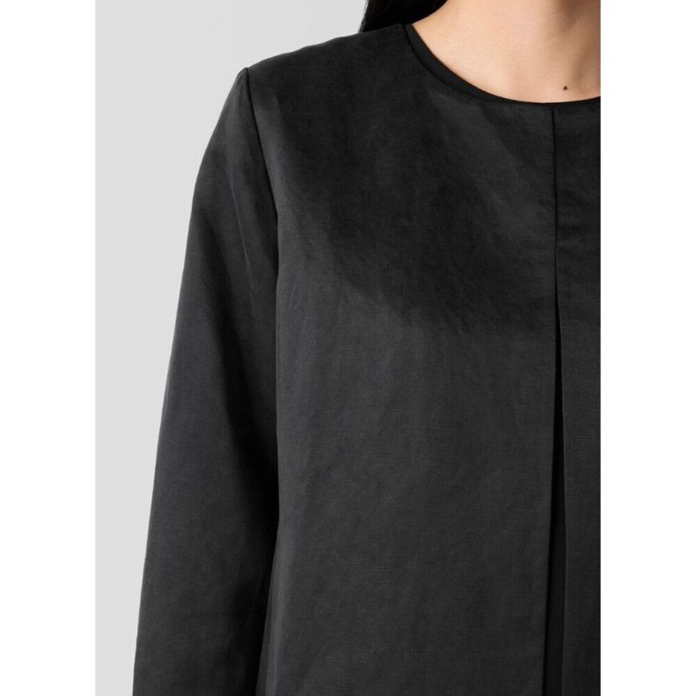 NWT Eileen Fisher Linen Silk Satin Round Neck Jacket Black Sz PM $298 [jb] - Picture 4 of 12